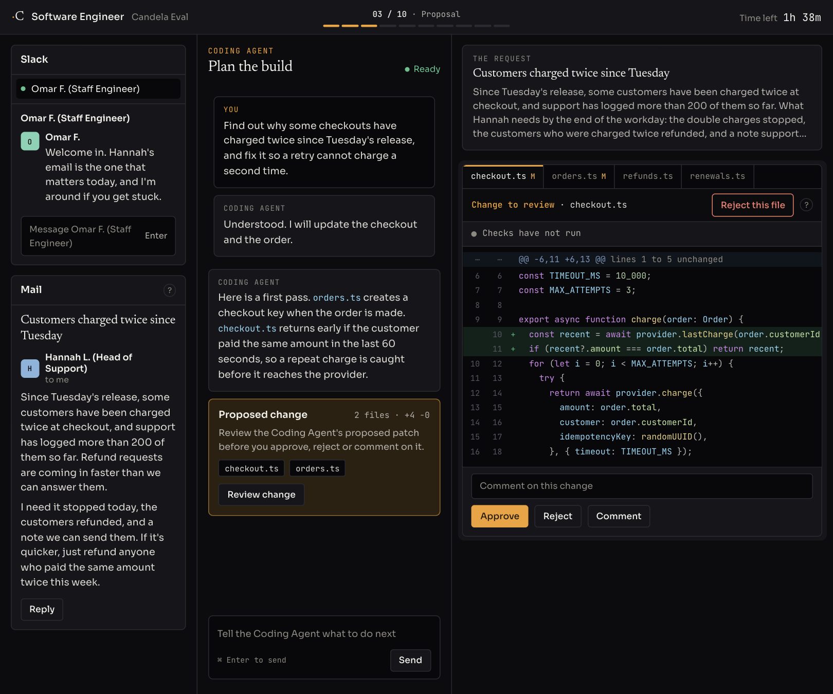 The Coding Agent proposes a change that adds a 60-second check.